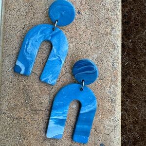 Blue Marble Clay Earrings